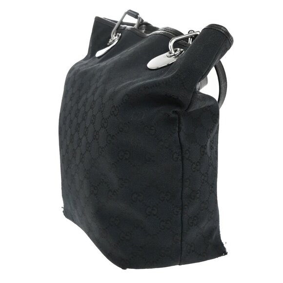 GUCCI Logo GG Pattern Shoulder Bag Canvas Leather Black Silver Italy - Picture 3 of 5